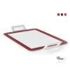 Vassoio rettangolare 34x24 cm realizzato in Plexiglas con base e manici di colore bianco e cornice bordeaux, disponibile in altri colori