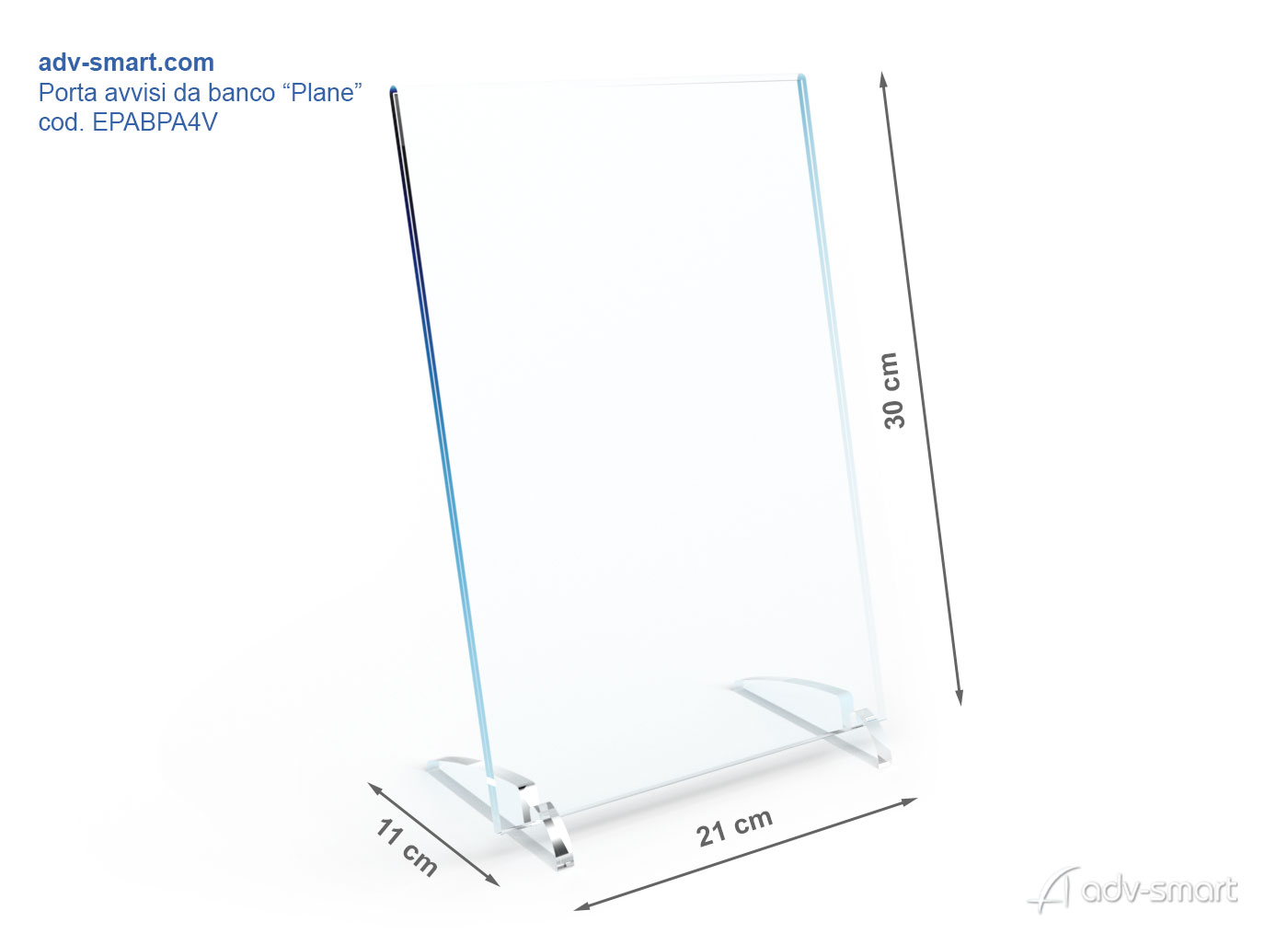 Dimensioni del porta depliant da banco in plexiglas con supporti alla base