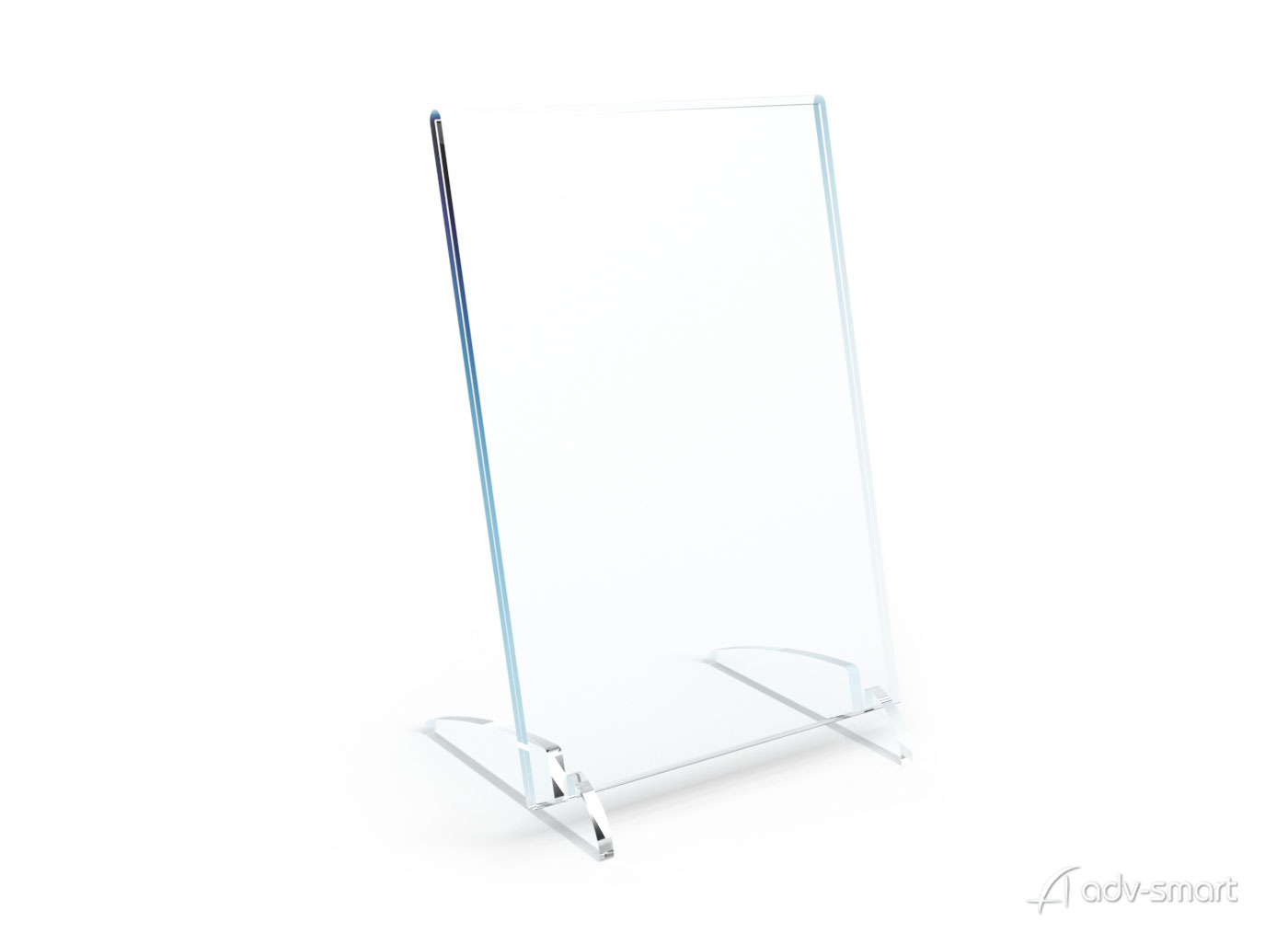 Porta informazioni da banco realizzato in plexiglass trasparente sp. 3mm piedini da 5mm design originale
