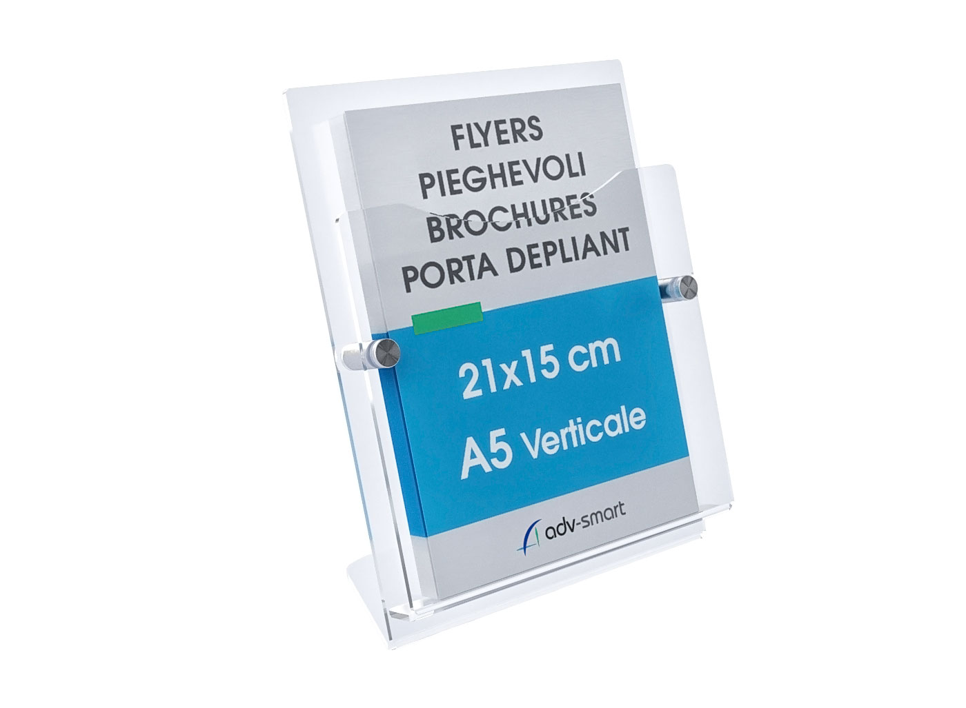 Porta depliant da parete in plexiglass con 2 tasche porta documenti f.to A5  verticale