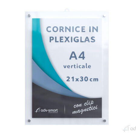 Cornice in Plexiglass trasparente con clip magnetici formato A4 30x21
