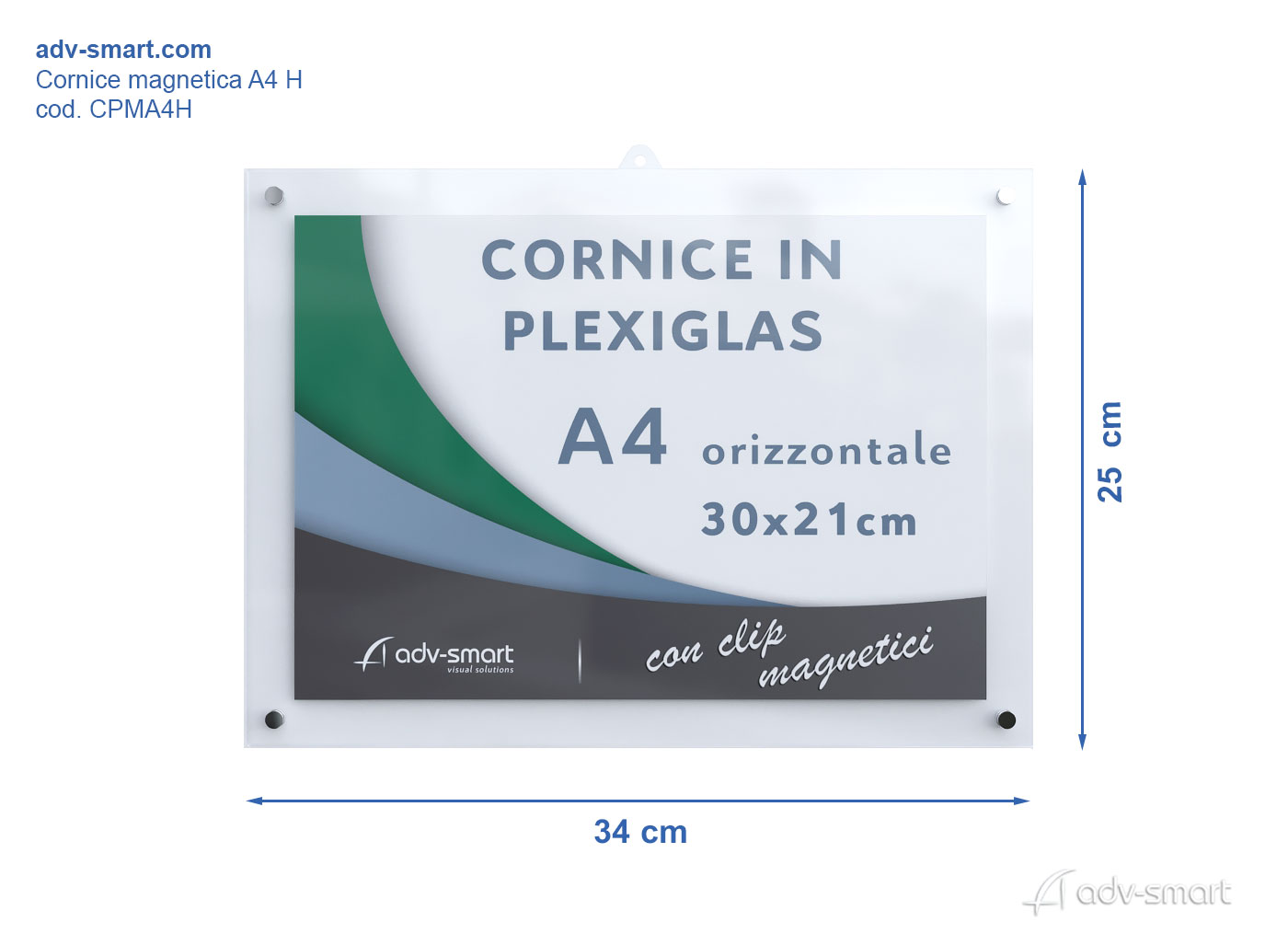 Cornice trasparente in plexiglass da muro dimensioni A4