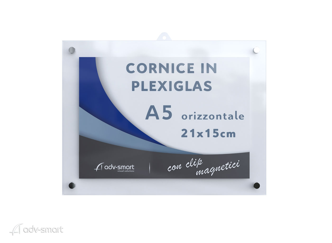 Cornice in Plexiglass a giorno da parete formato 21x15 cm con clip magnetici