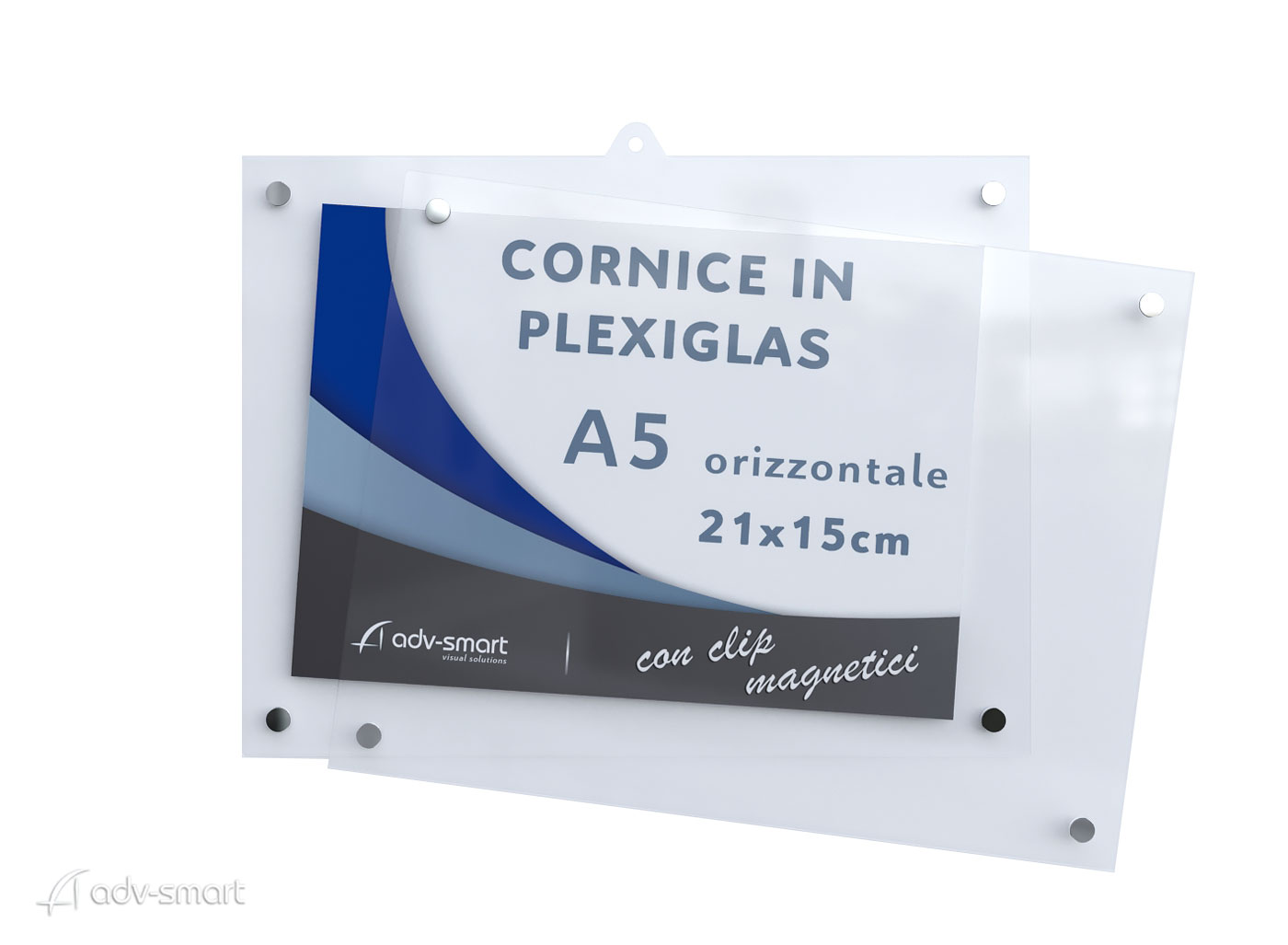 Chiusura e Apertura Cornice a Giornon in Plexiglass Trasparente con calamite formato A5 orizzontale 21x15 cm