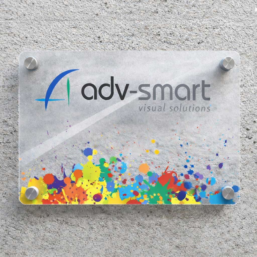 Cartello in plexiglas fondo satinato stampato